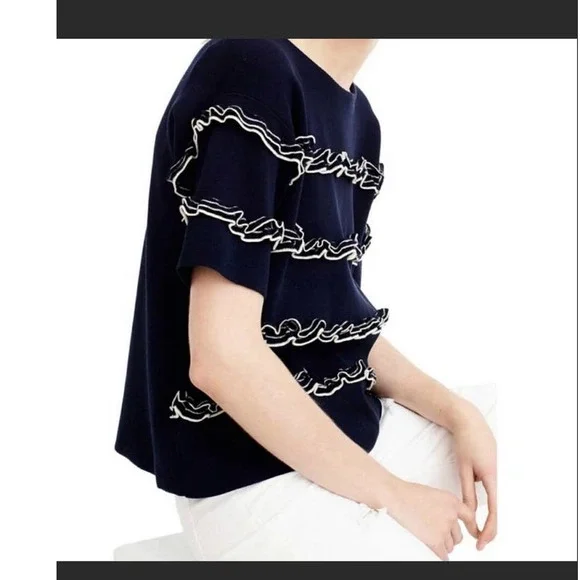 J.Crew - Short Sleeve Ruffled Boat Neck Pullover fine knit Sweater, SizeS - Picture 11 of 12